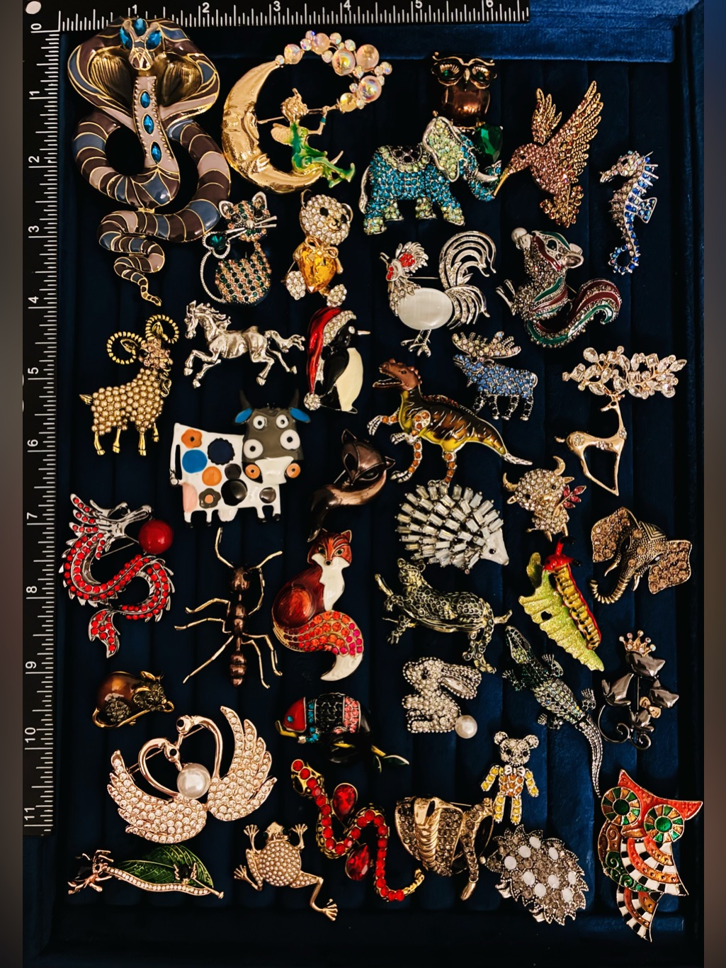 40pc Animal Brooch Pin Lot Bulk Rhinestone Enamel Elephant Owl Snake Dragon